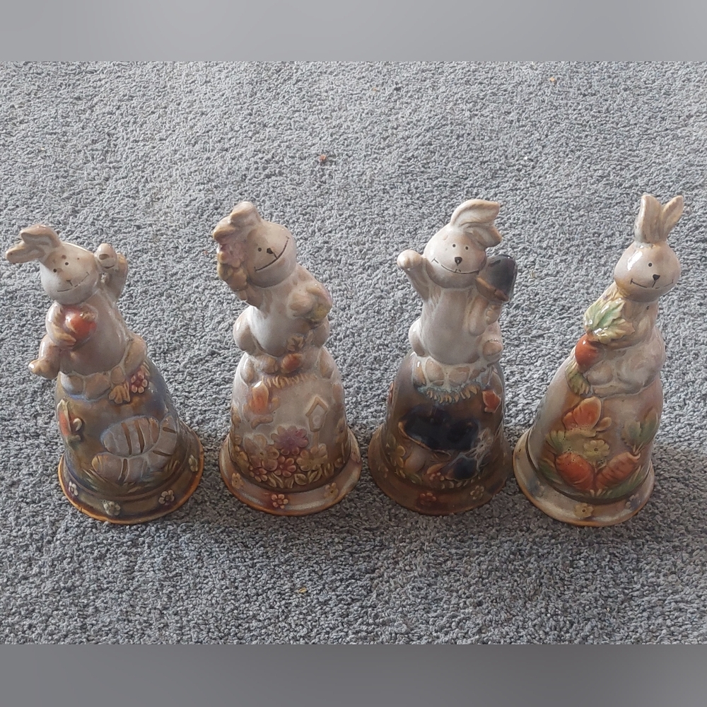 Four Vintage Easter Bunny Bells 7 inch Pre-owned